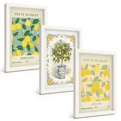 BILDER SET 3er Set - 20x30 cm Weißer Rahmen - Zitrusfrüchte aus Italien