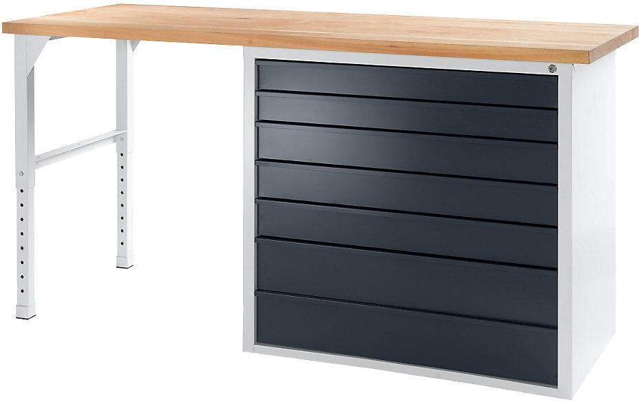 kaiserkraft Werkbank, Baukastensystem, 6 große Schubladen, Breite 2000 mm, grau