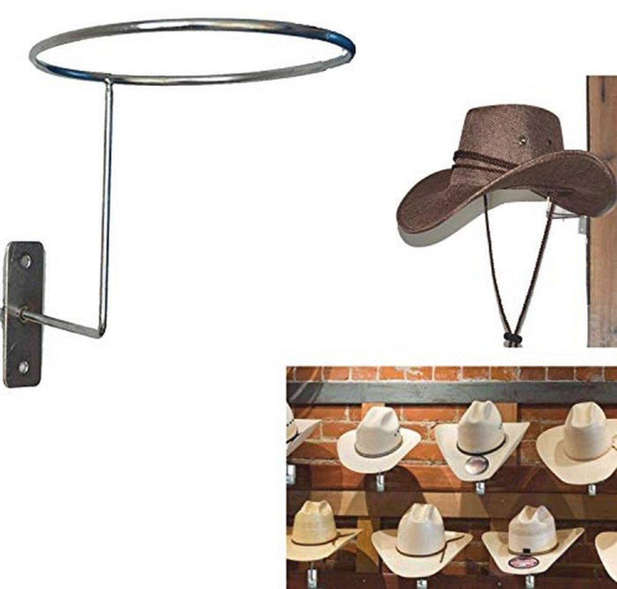 Metalen Wandmontage Hoedrek voor Cowboy- en Strohoeden - Sterke Hoedenhouder en Organizer