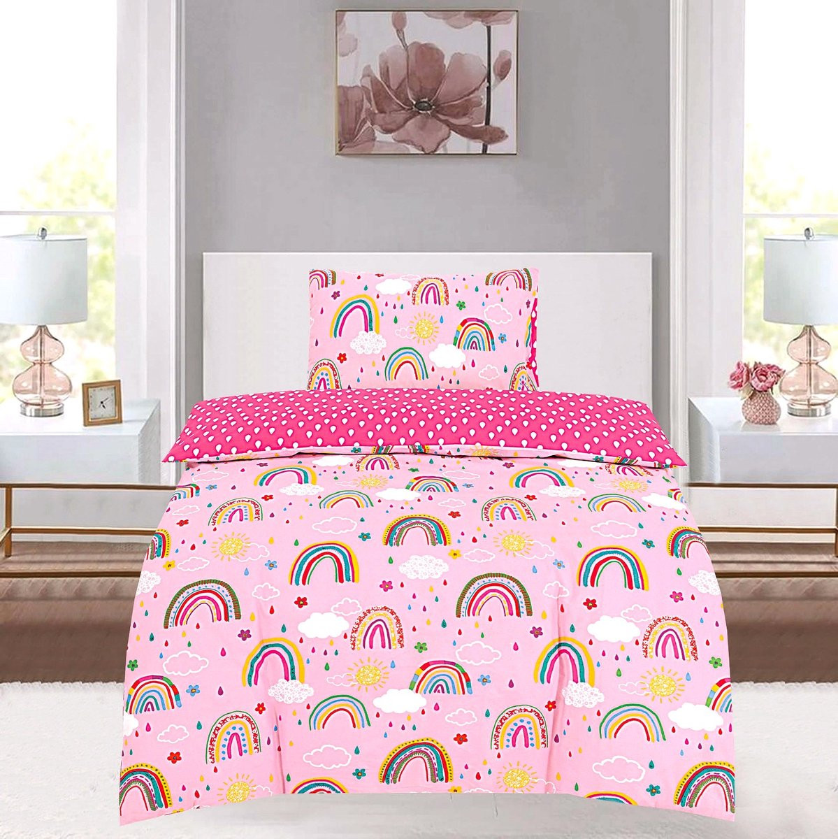 Pink Rainbow Dekbedovertrek Cotton Touch voor volwassenen, 140 x 200 cm
