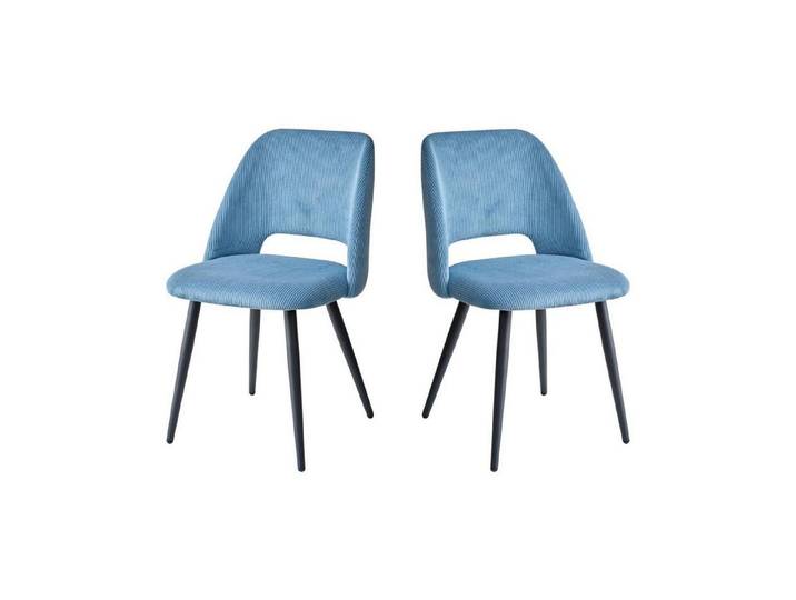 LuxusKollektion Esszimmerstuhl Esszimmerstuhl 2er Set Cordstreifen Hohlrückendesign Blau 2er-Set