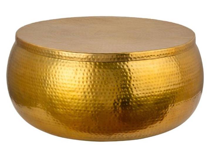 Table basse TRIANE 70 cm dorée martelée – Aluminium brillant avec coffre de rangement