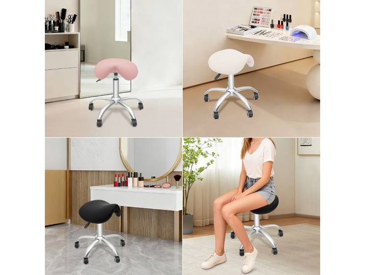 Tabouret de salon roulant réglable en hauteur, tabouret de selle avec roulettes, charge de 130 kg pour salons de coiffure, salons de beauté, ateliers, etc.