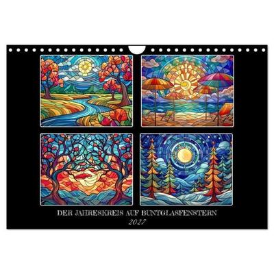 Der Jahreskreis auf Buntglasfenstern (Wandkalender 2027 DIN A4 quer), CALVENDO Monatskalender