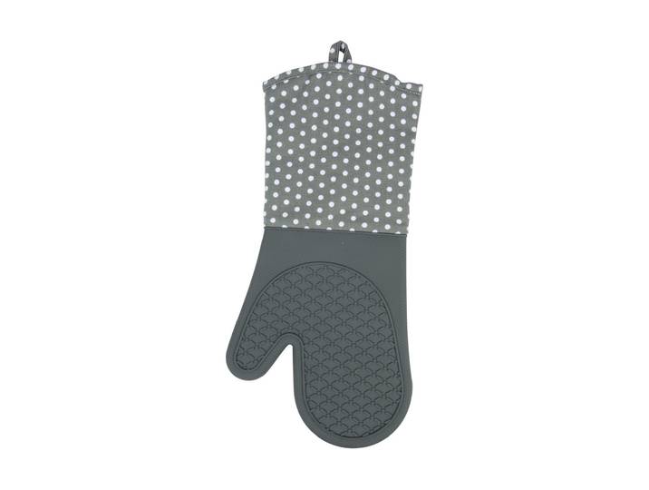 Topfhandschuhe WENKO Punkte 2er Set , grau, B:18,5cm H:37,5cm L:37,5cm, Baumwolle, Silikon, Topflappen, Topfhandschuhe