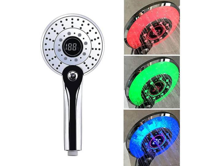 Handbrause LED mit Temperaturanzeige und Farbwechsel, Mehrfarbig, Kunststoff, 13x12.7x28 cm, Badezimmer, Baden & Duschen, Duschköpfe & Duschschläuche