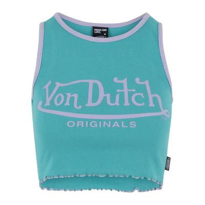 Muskelshirt VON DUTCH "Von Dutch ASHLEY TOPS", Damen, Gr. XS, grün (teal), 96% Baumwolle, 4% Elasthan, bedruckt, normal, Rundhals, Shirts