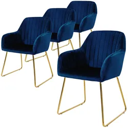 ESSZIMMERSTÜHLE 4er Set Blau Samt