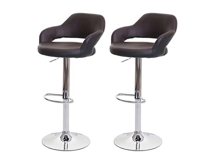 Mendler 2er-Set Barhocker HWC-F16 mit Lehne Kunstleder - braun-schwarz
