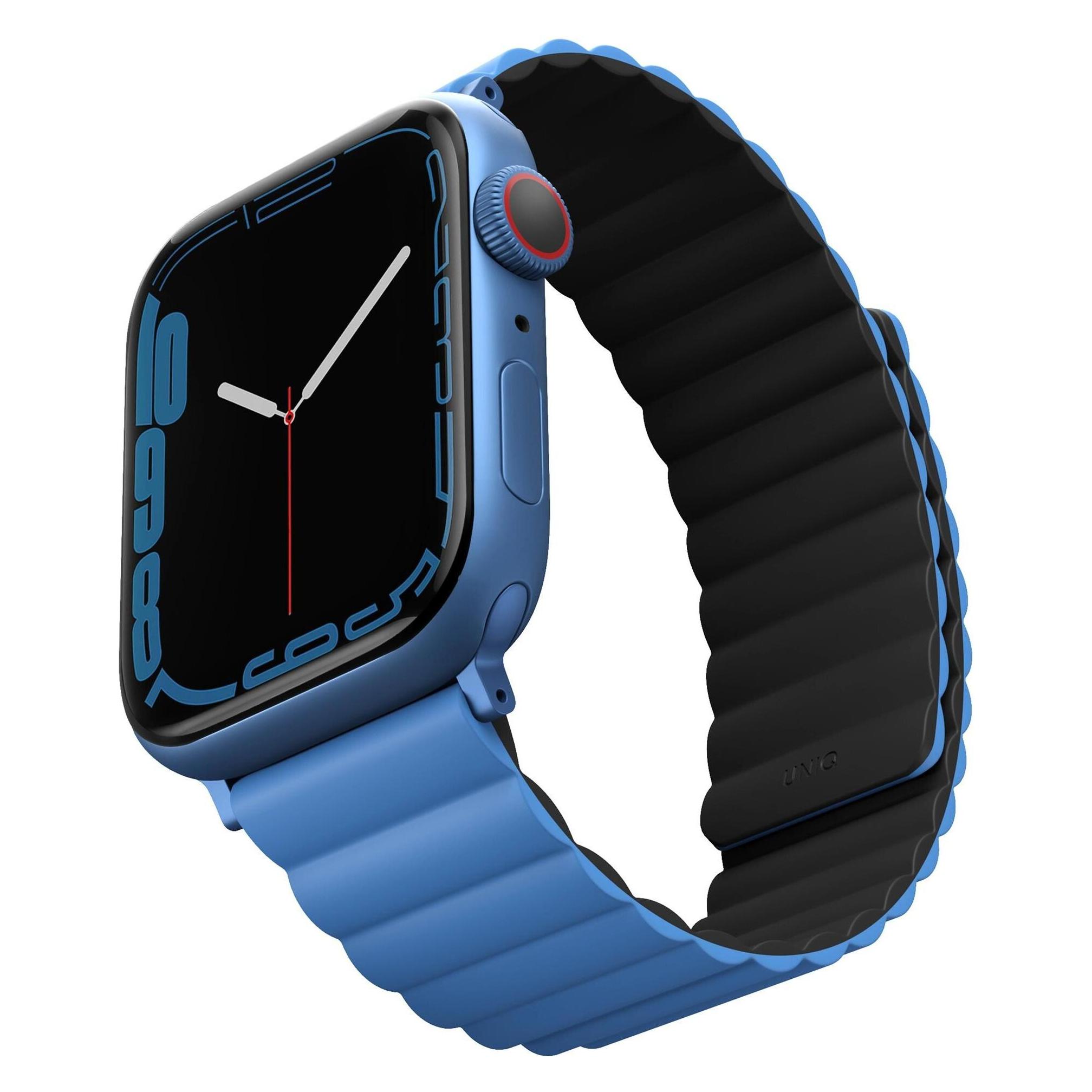 Uniq pasek Revix Apple Watch Series 1/2/3/4/5/6/7/8/SE/SE2 38/40/41mm. Reversible Magnetic czarny-ni (41 mm, Silicone, Stainless Steel) (UNIQ-41MM-REVBLUBLK)
