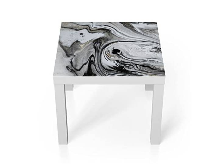 DEQORI Glastisch weiß klein 55x55 cm Motiv Aufwendiger Marmordekor ausgefallener Beistelltisch aus Glas Hochglanz Couchtisch fürs Wohnzimmer moderner Couch Tisch mit Design