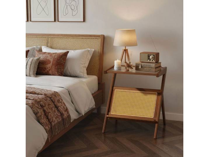 TOPESCT Table de chevet en bambou – étagère ouverte en Z – petite table de chevet bohème – pour salon chambre
