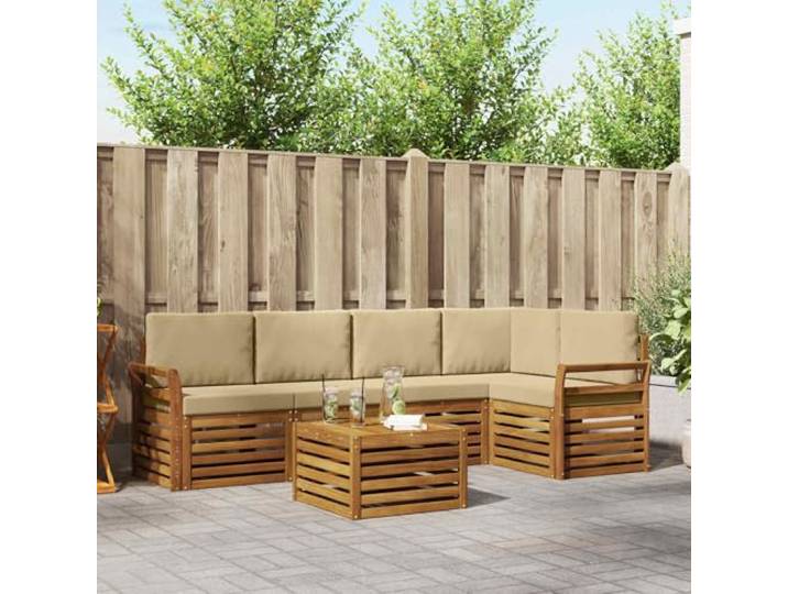 Molumvel Ecksofa Set, 6-TLG. Akazienholz, Natur & Beige Modulares Design, Wetterfestes Akazienholz, Vielseitig nutzbar