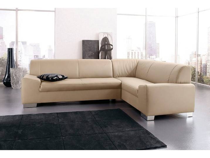 Ecksofa, Microfaser, Beige 249×181 cm, Mit Bettfunktion, Klassisch, Domo-Collection