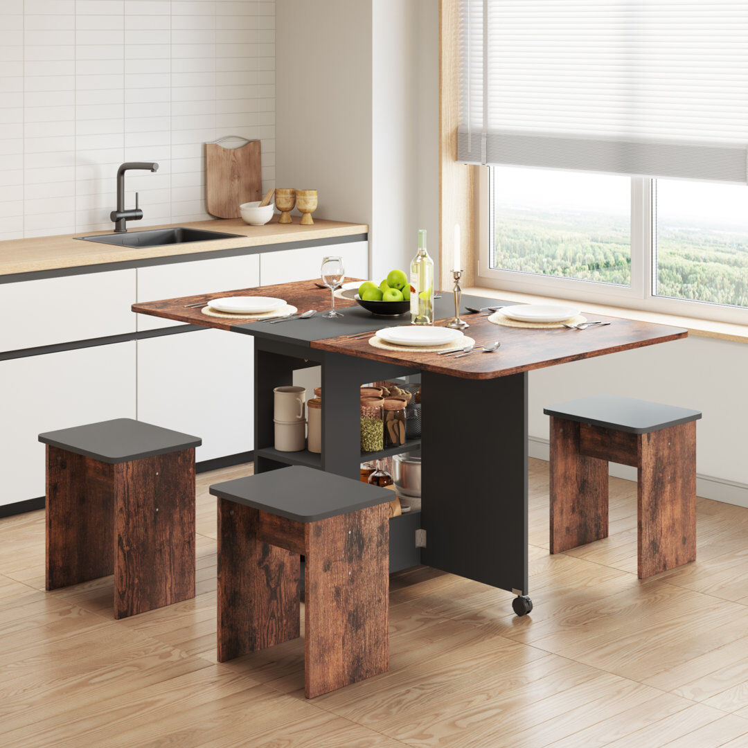 17 Stories 4 - Person Drop Leaf Dining Set Rustic Brown/Black 4