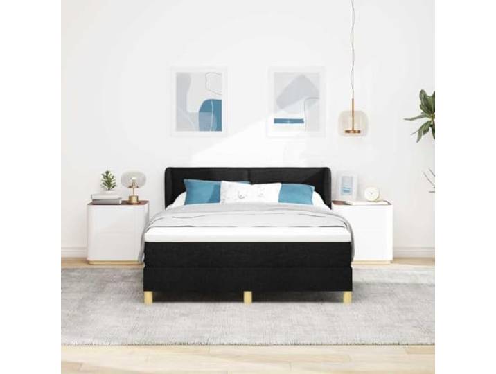 KTHLBRH Boxspringbett 160 x 200 cm schwarz Stoff Verstellbares Kopfteil, Gestell aus Massivholz, Pfostenbeine, Kapazität 280 kg