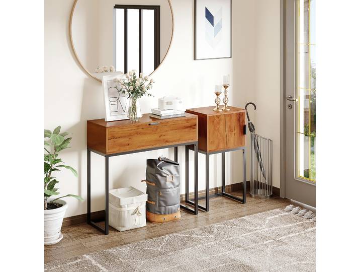 HOMCOM Console Industrielle Buffet 1 Placard Brun Noir