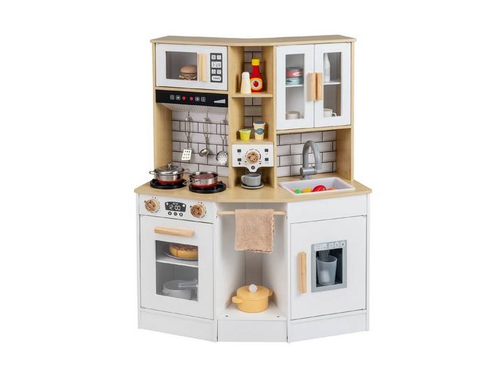 COSTWAY Spielküche MDF, Mit Dunstabzugshaube, Eismaschine, Mikrowelle & Ofen