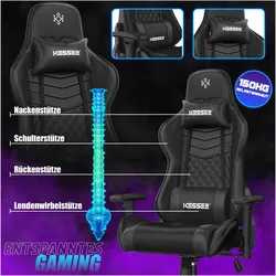 Kesser Ergonomisch Gamingstuhl 150kg belastbar Bürostuhl Lenden- & Kopfkissen, Gaming Stuhl, Schwarz