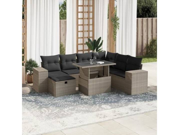 YUTAASU 8-TLG. Poly Rattan Sofagarnitur Hellgrau mit Kissen
