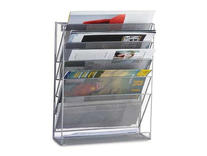 Relaxdays Porte-revues mural porte-journaux porte-magazines 6 casiers HxlxP: 40.5 x 32.5 x 10.5 cm \, argent