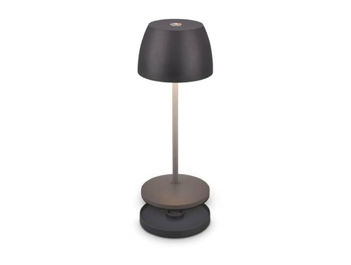 BRILONER - Mini LED Tischleuchte kabellos IP44 mit Ladestation, stufenlos dimmbar, Akku & Lichtquelle tauschbar, Nachttischlampe, LED Lampe, Akku Tischleuchte, Restaurant, 8x20,5 cm (DxH), Anthrazit