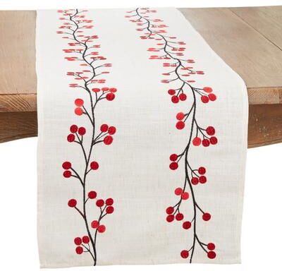 Saro Lifestyle "Festive Embroidered Berry Table Runner - 16""x72"""