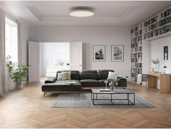 Wohnlandschaft, Long-Life-Leder, Anthrazit, 342×207 cm, Elektromotorisch Verstellbar, Musterring