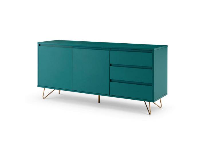 Livetastic Sideboard Blau 1769, Blau, Metall, 2 Fächer, 3 Schublade(n) Schubladen, 150x70x40 cm, stehend, Wohnzimmer, Kommoden & Sideboards, Sideboards