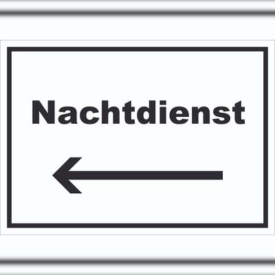 HB-Druck Nachtdienst Schild mit Text und Richtungspfeil links Nachtschalter waagerecht A2 (420x594mm)