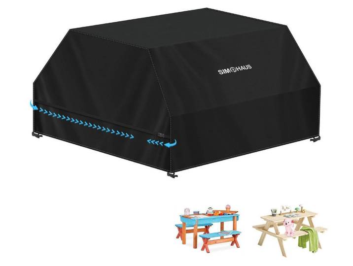 Abdeckung Picknicktisch Kinder Sitzgruppe Outdoor 100x45/90x30/57cm 420D Oxford Schwarz
