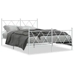 vidaXL Bettgestell mit Kopf- und Fußteil Metall Weiß 137x190 cm