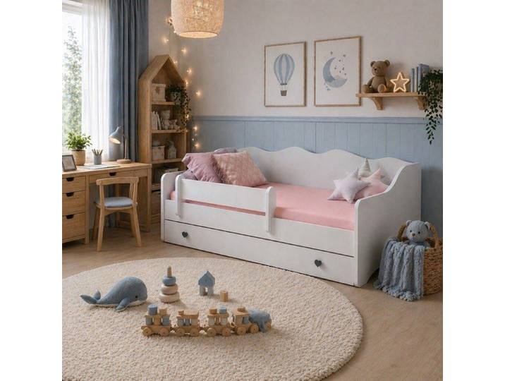 Lit enfant EMMA WHITE avec barrière et tiroir 180x80 – avec matelas
