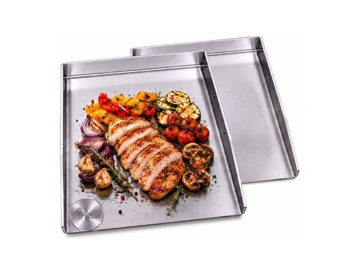BURI Grillplatte 2er Plancha Grillplatte 40x30cm Edelstahl 4mm offen mit 4cm hohem Rand