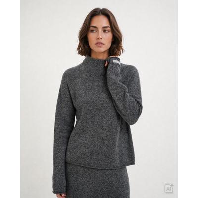 Rollkragenpullover SMITH & SOUL, Damen, Gr. L, grau (anthrazit melange), Strick, Material: 100% Wolle, unifarben, weit kurz, Rundhals, eingesetzt Rollsaum, Pullover Rollkragenpullover, mit Rollsäumen