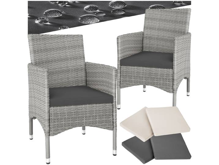 2 Rattanstühle + 4 Sitzbezüge - hellgrau/creme