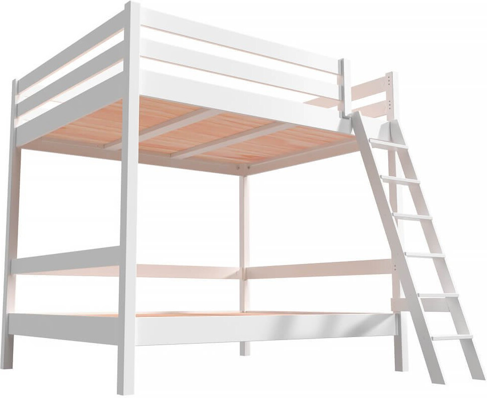 Etagenbett 2-Sitzer 140x200 für Erwachsene Treppe Holz Sylvia - Weiß
