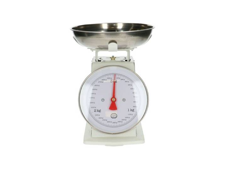 Retro keukenweegschaal, metaal, wit, 3 kg
