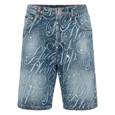 Jeansbermudas PHILIPP PLEIN "Logo", Herren, Gr. 32, EURO-Größen, 07tc, turbocharge, Stoff: 98% Baumwolle, 2% Elasthan. Futter: 65% Polyester, 35% Baumwolle. Einsatz: 100% Polyester. Außenmaterial: 100% Polyester, Jeans