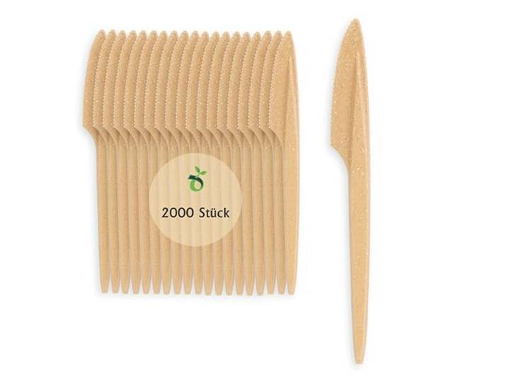 ECOPICNIC 2000 Stück Mehrweg Messer aus Hellbraunem WPC Umweltfreundliches Holz-Kunststoff Messer, nachhaltige Alternative zu Plastikmessern