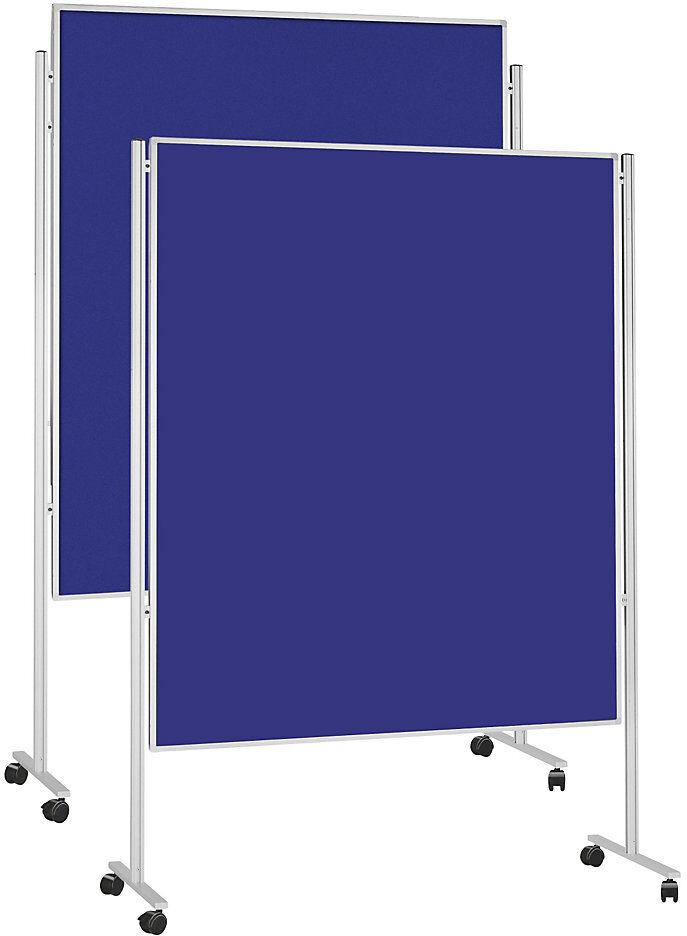 Kommunikationswand, mobil, doppelseitig, Filz blau magnetoplan