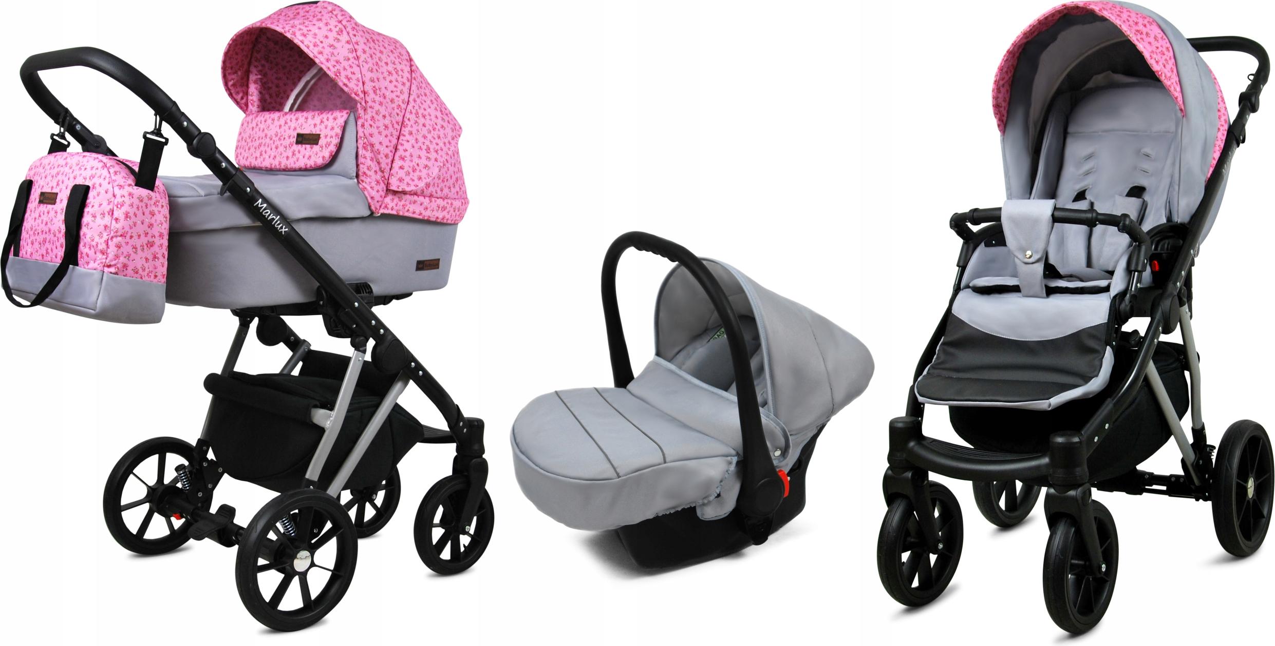 BabyLux Marlux Magnetic | 3in1 Kinderwagen Set | Small Rosess Of Pink | Kombikinderwagen | Kind