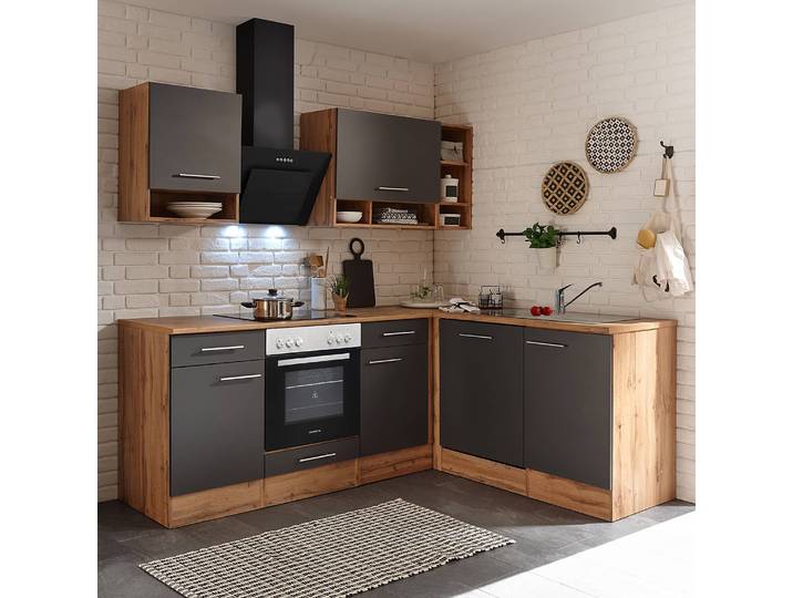 Eckküche Hilde 220cm Braun/Grau/Grau ohne Elektrogeräte