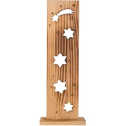 Weihnachtsdeko Sternenmuster XMAS Dekolampe Holzdeko Winterdeko Weihnachtsleuchte Sterne, Holz Kiefer naturfarben, Timer Batteriebetrieben, LED 2700K warmweiß, H 60 cm