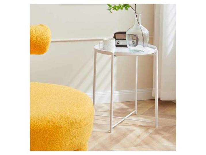 Runder Metall-Beistelltisch mit hochtemperaturbeständiger Oberfläche for Wohnzimmer, Schlafzimmer, Sofa und Bürodekoration(White)