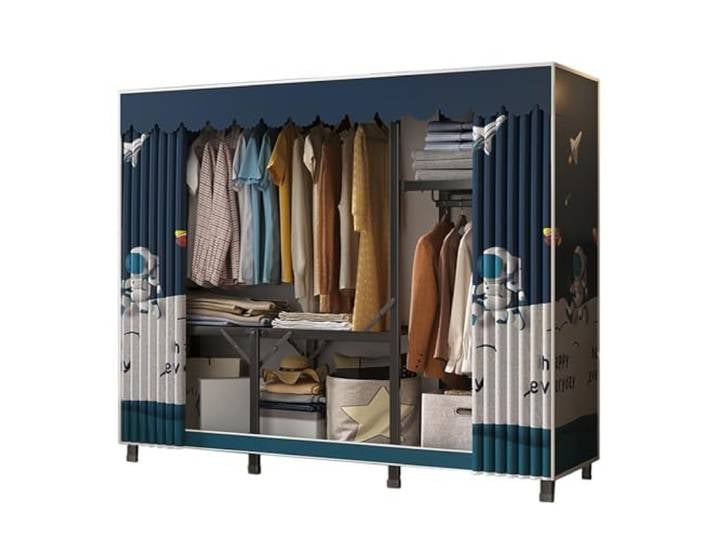 Installationsfreier, Faltbarer Kleiderschrank Aus Stoff Mit Kleiderstangen Und Regalen, Tragbarer Schrank-Organizer(B)