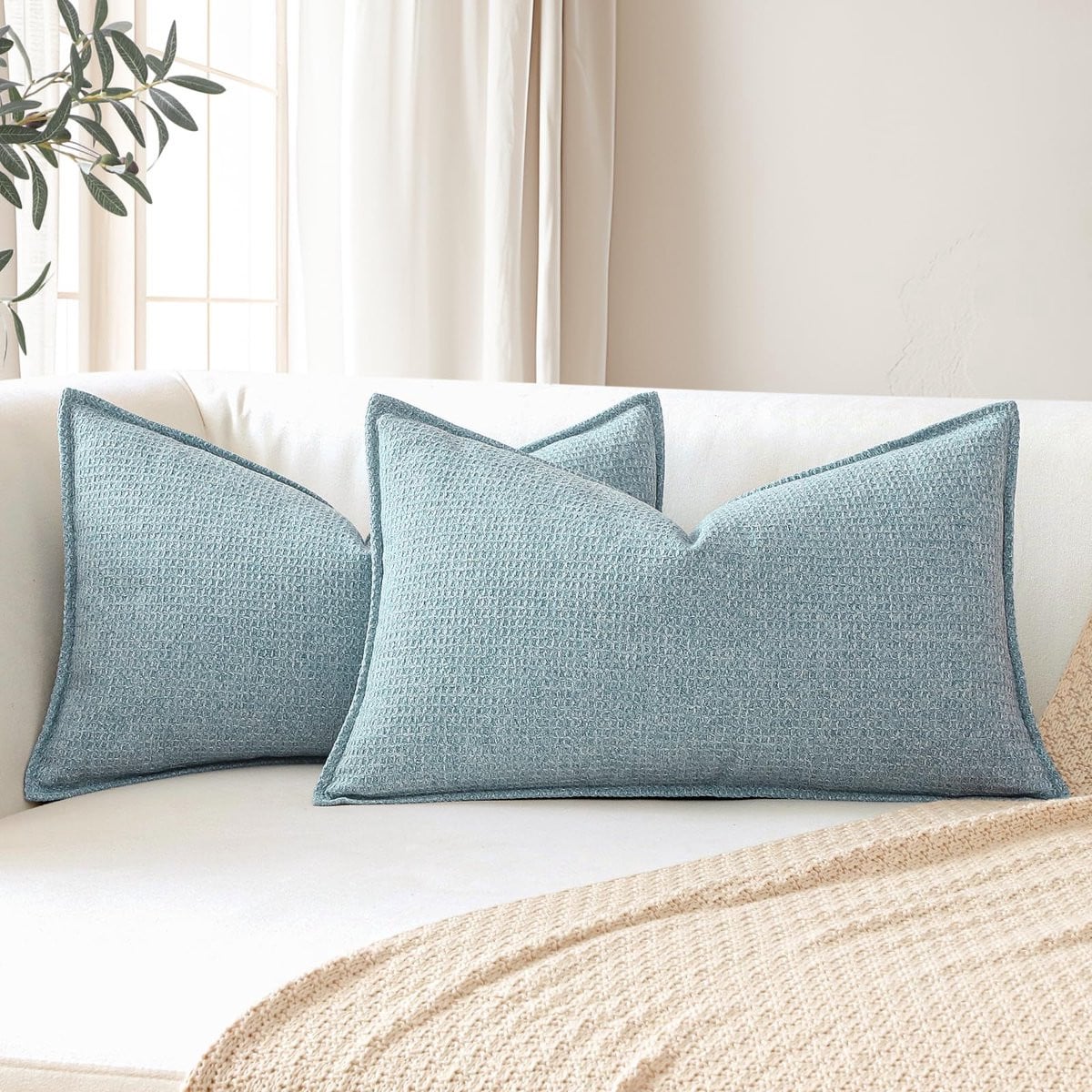 Ibenzoa Set van 2 Zachte Decoratieve Kussenhoezen met 3D-Design voor Sofa en Slaapkamer, Lichtblauw