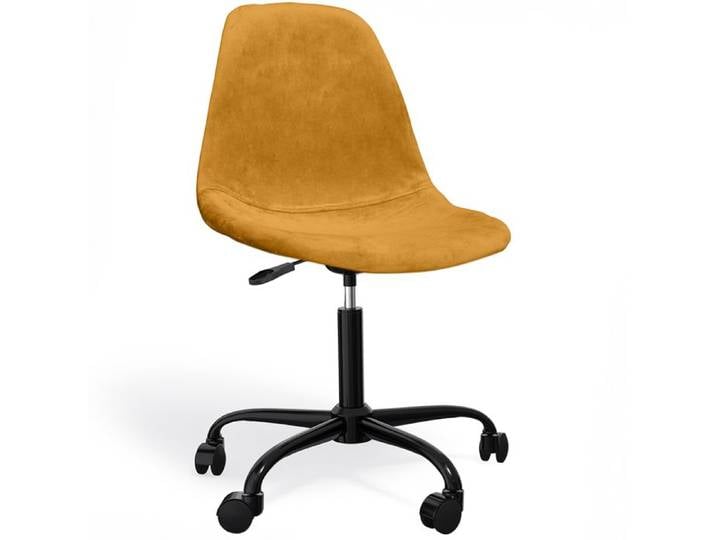 Chaise de bureau pivotante avec roulettes - Revêtement en velours - Pieds en acier noir - Brielle Moutarde