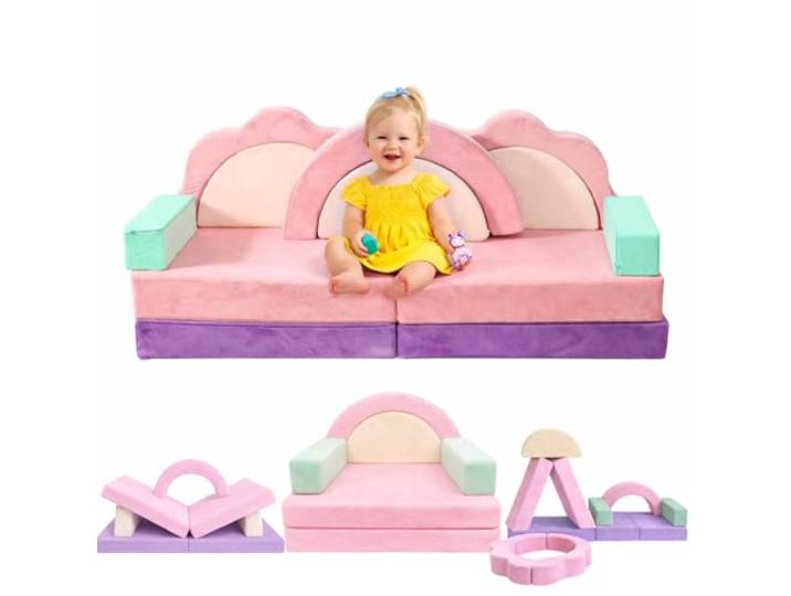 Klein Brn 11-teiliges modulares Kindersofa aus Samt für Kinder - Spielsofa I Bodensofa & Schlafsessel ab 1 Jahr (Blüte)