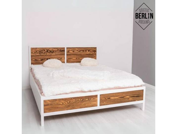 Landhaus Doppelbett Berlin, weiß braun (180x200cm)